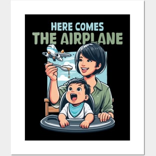 Here Comes The Airplane Mom Son Funny Mother's Day feeding Posters and Art